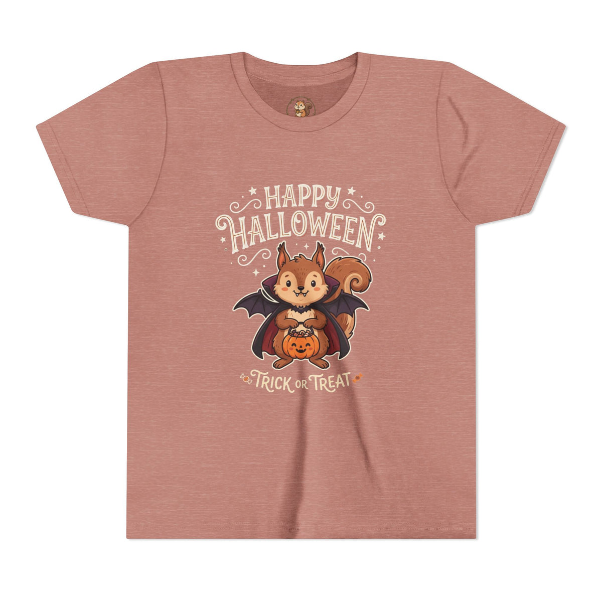 Youth Halloween Tee — Cute Squirrel Vampire Bat Trick-or-Treat T-Shirt