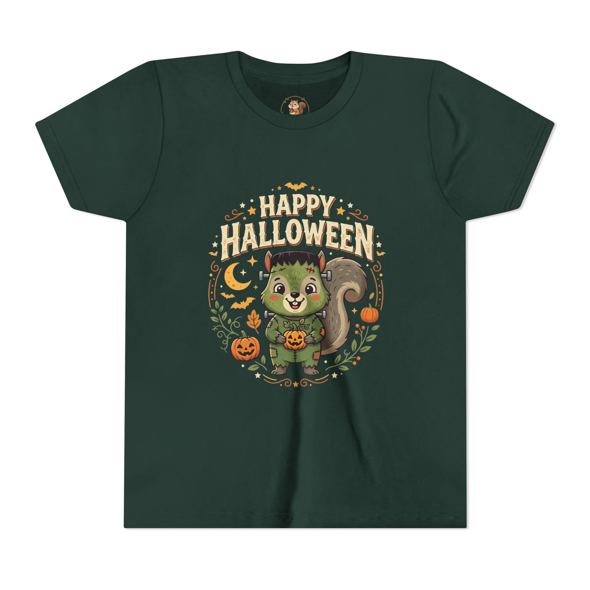 Happy Halloween Squirrel Youth Tee — Cute Frankenstein Squirrel Costume Kids T-Shirt