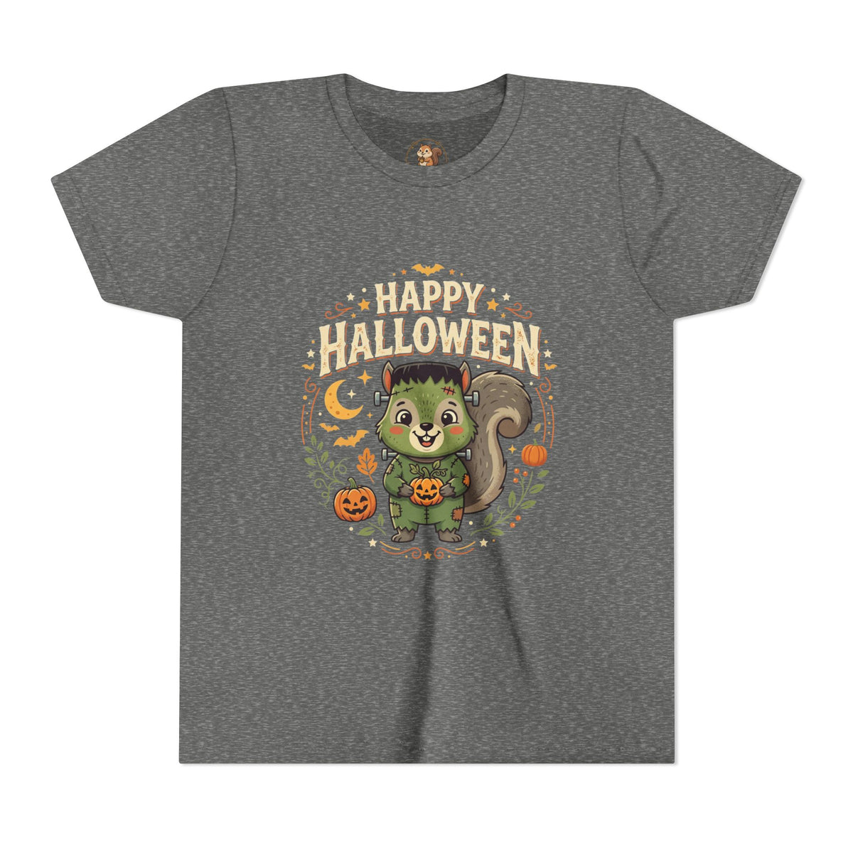 Happy Halloween Squirrel Youth Tee — Cute Frankenstein Squirrel Costume Kids T-Shirt