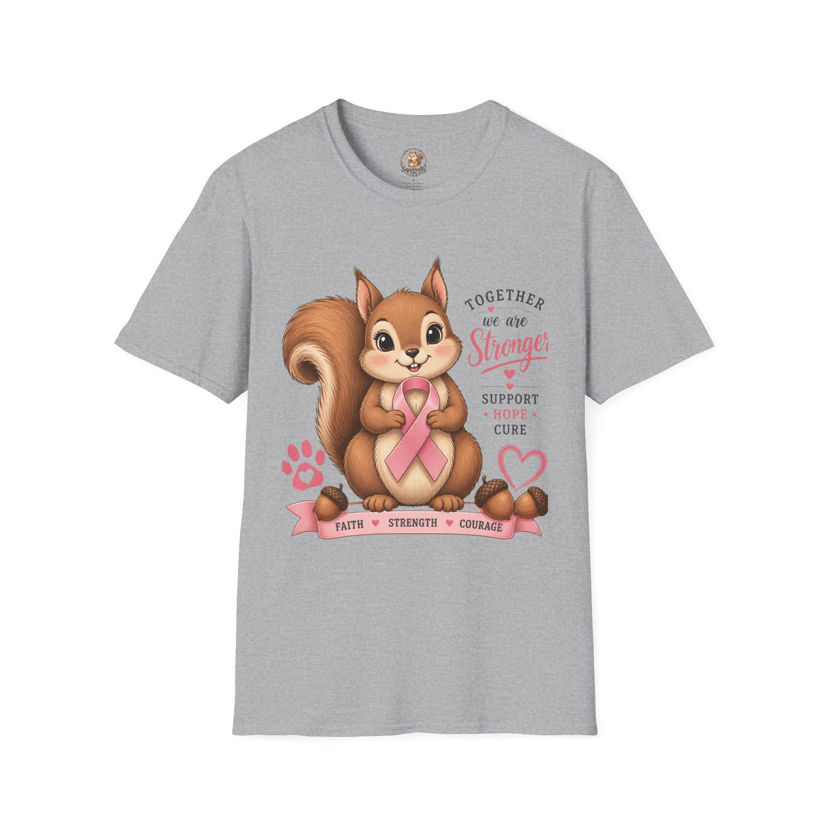 Breast Cancer Support Squirrel T-Shirt — "Together We Are Stronger" Pink Ribbon