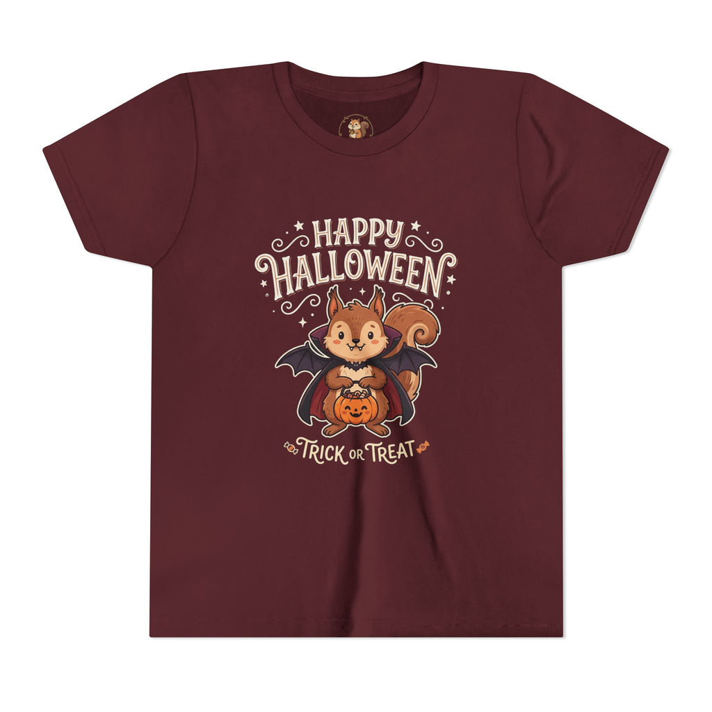 Youth Halloween Tee — Cute Squirrel Vampire Bat Trick-or-Treat T-Shirt