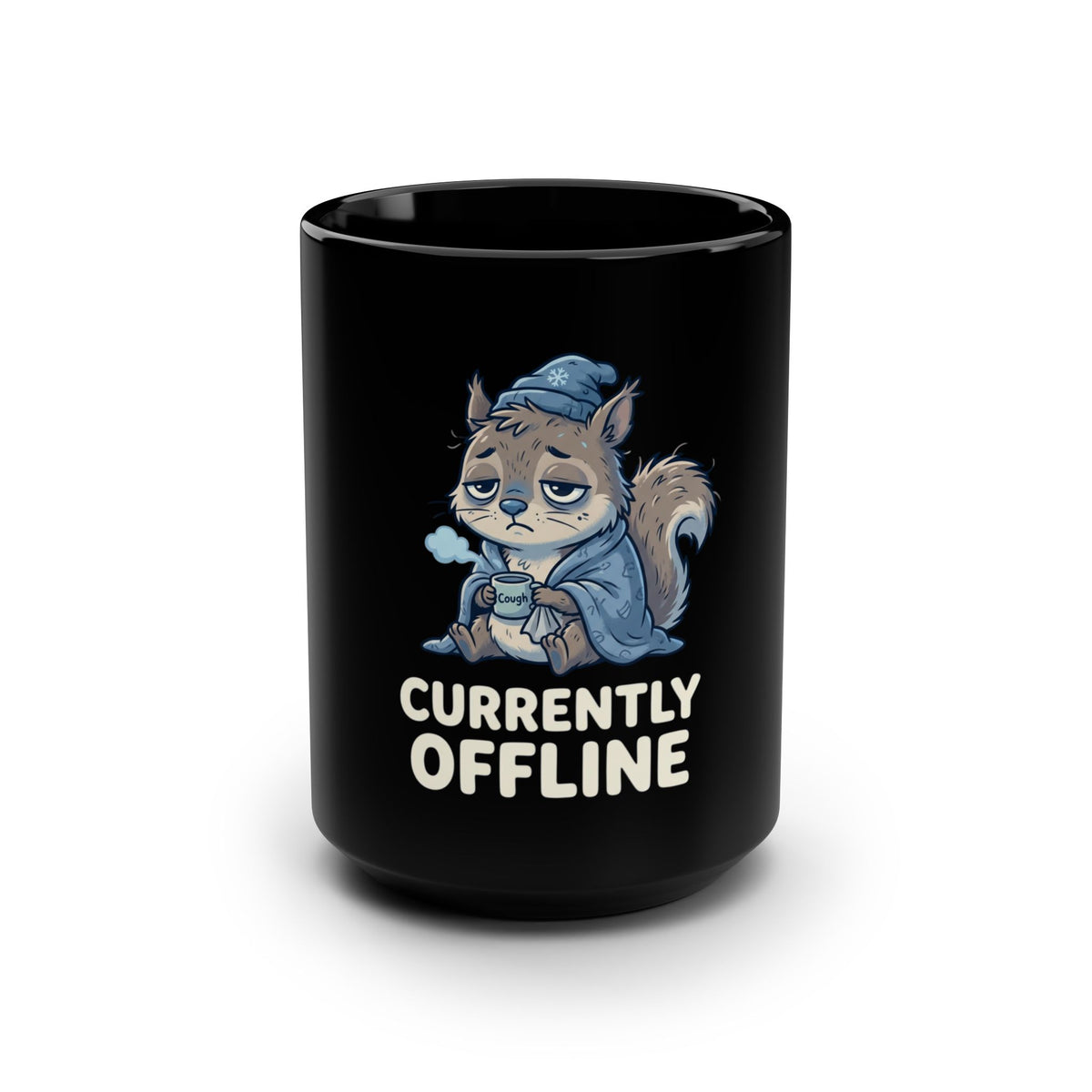 Black 15oz Mug — 'Currently Offline' Sleepy Squirrel Coffee Cup