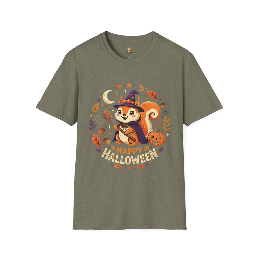 Happy Halloween Squirrel T-Shirt — Cute Witch Squirrel Pumpkin Fall Tee