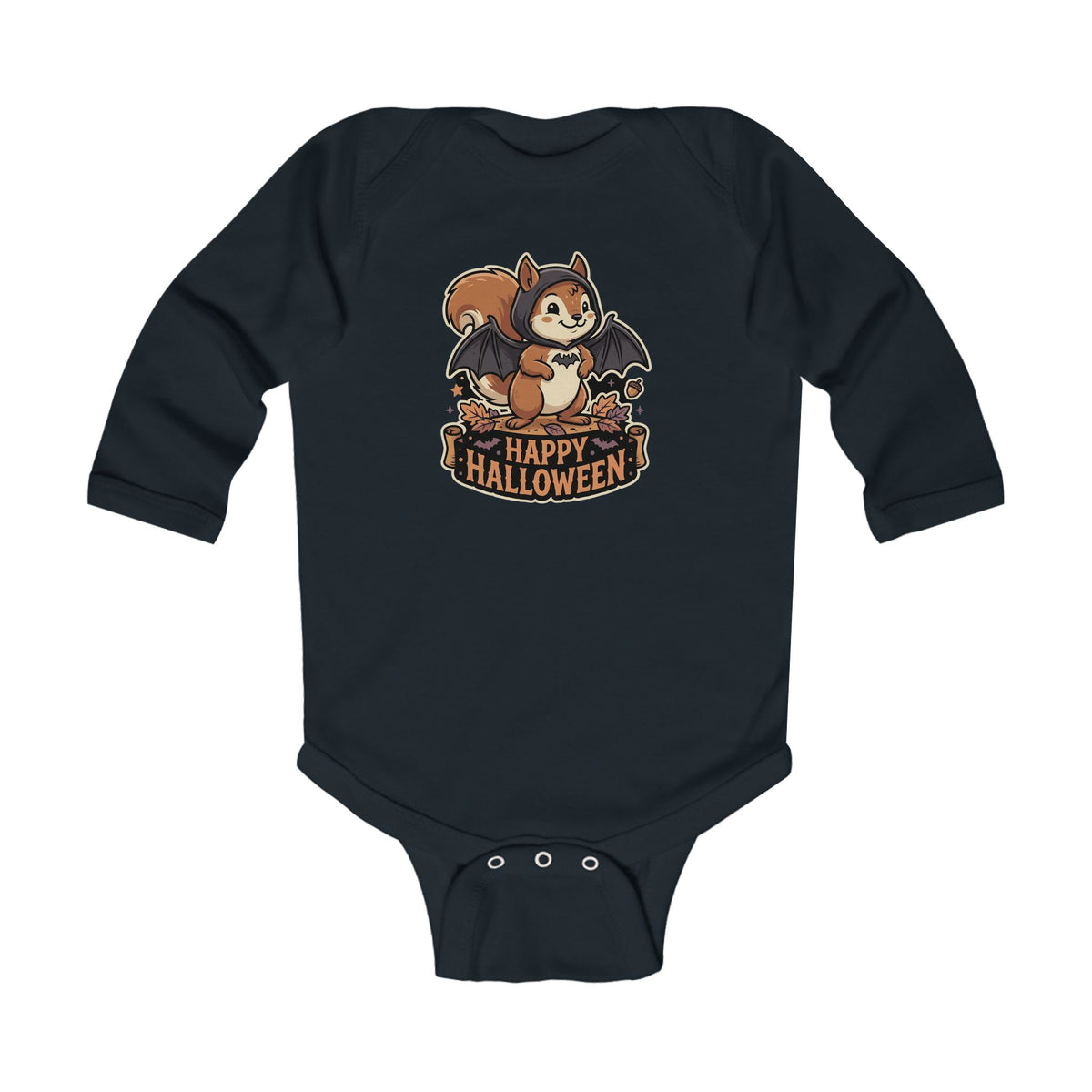 Infant Bodysuit — Cute Squirrel Bat “Happy Halloween” Halloween Baby Onesie