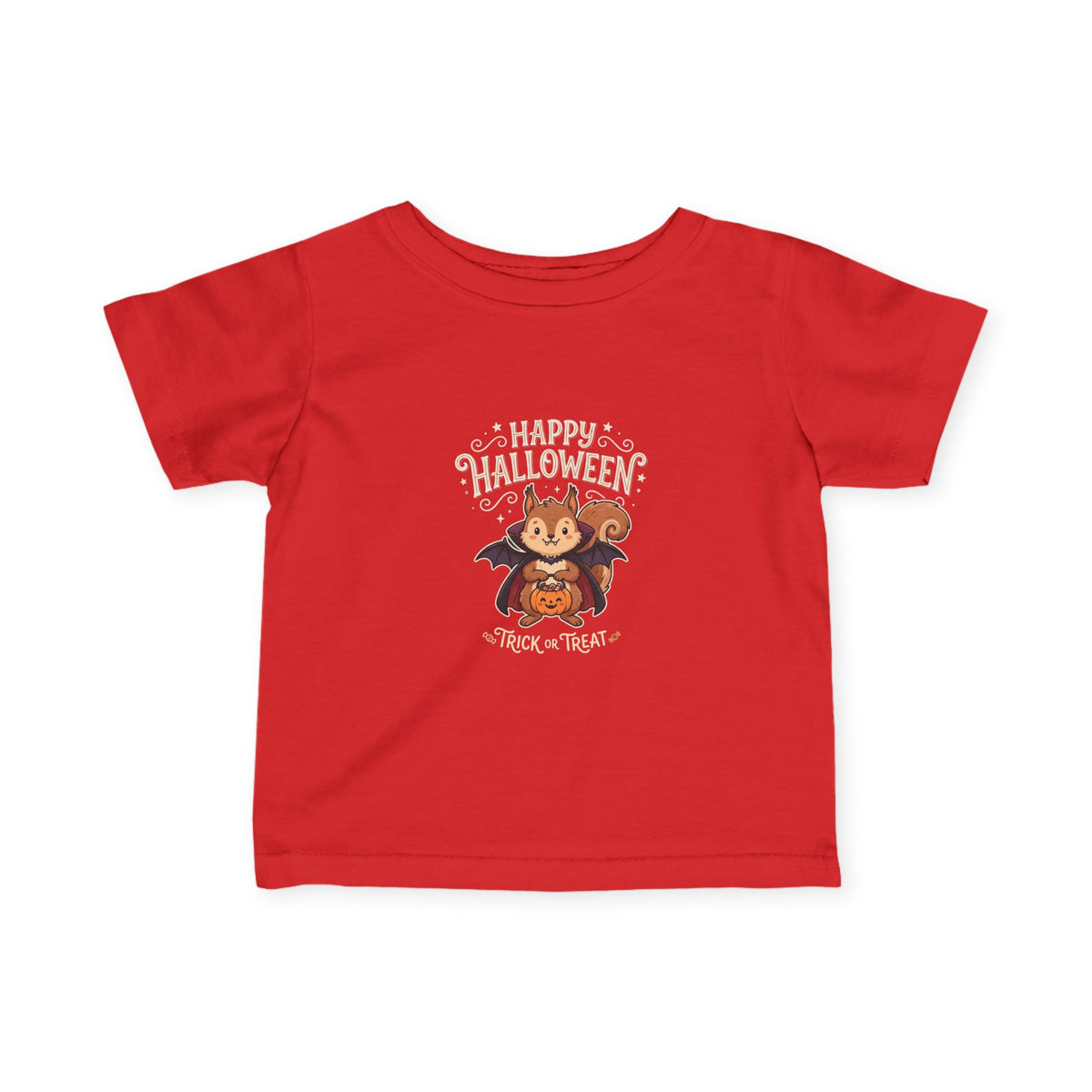 Infant Halloween Tee - Cute Squirrel in Bat Costume "Happy Halloween" Trick or Treat Baby Shirt