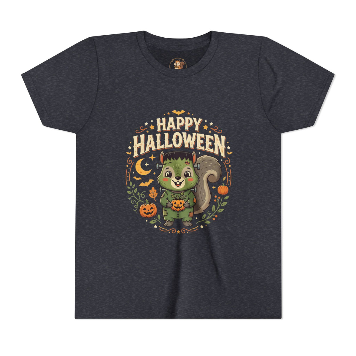 Happy Halloween Squirrel Youth Tee — Cute Frankenstein Squirrel Costume Kids T-Shirt