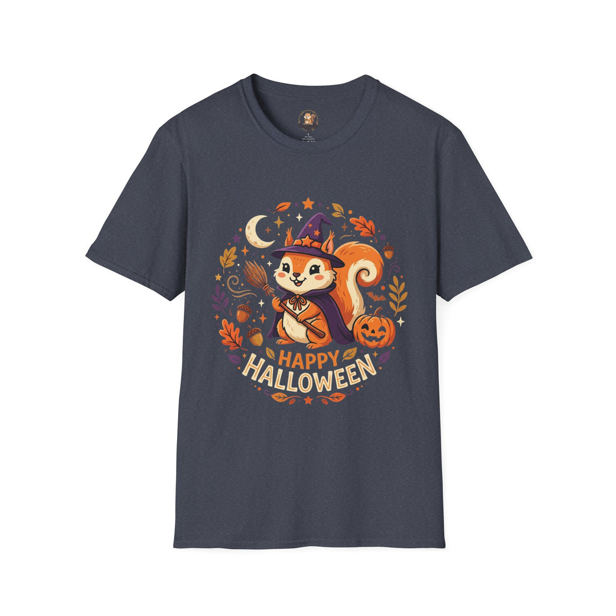 Happy Halloween Squirrel T-Shirt — Cute Witch Squirrel Pumpkin Fall Tee