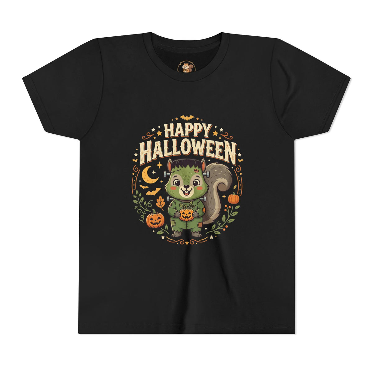 Happy Halloween Squirrel Youth Tee — Cute Frankenstein Squirrel Costume Kids T-Shirt