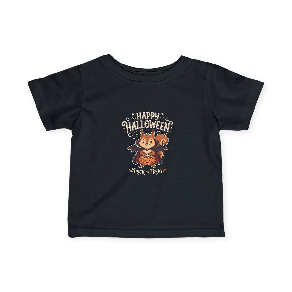Infant Halloween Tee - Cute Squirrel in Bat Costume "Happy Halloween" Trick or Treat Baby Shirt