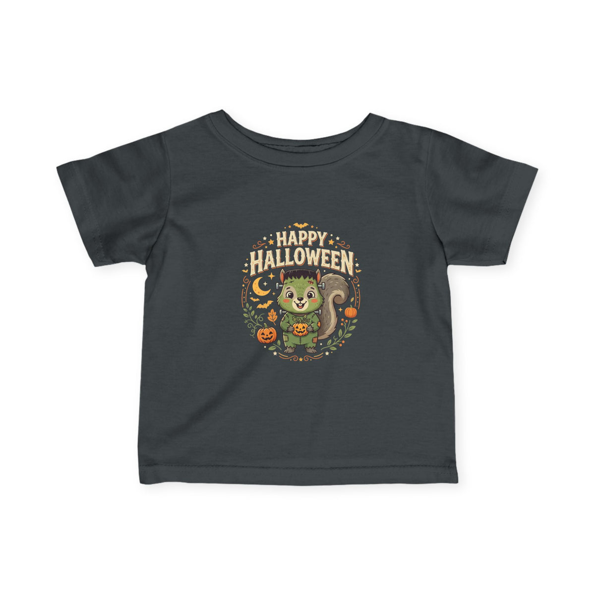 Infant Halloween Tee – Cute Frankenstein Squirrel "Happy Halloween" Baby Shirt