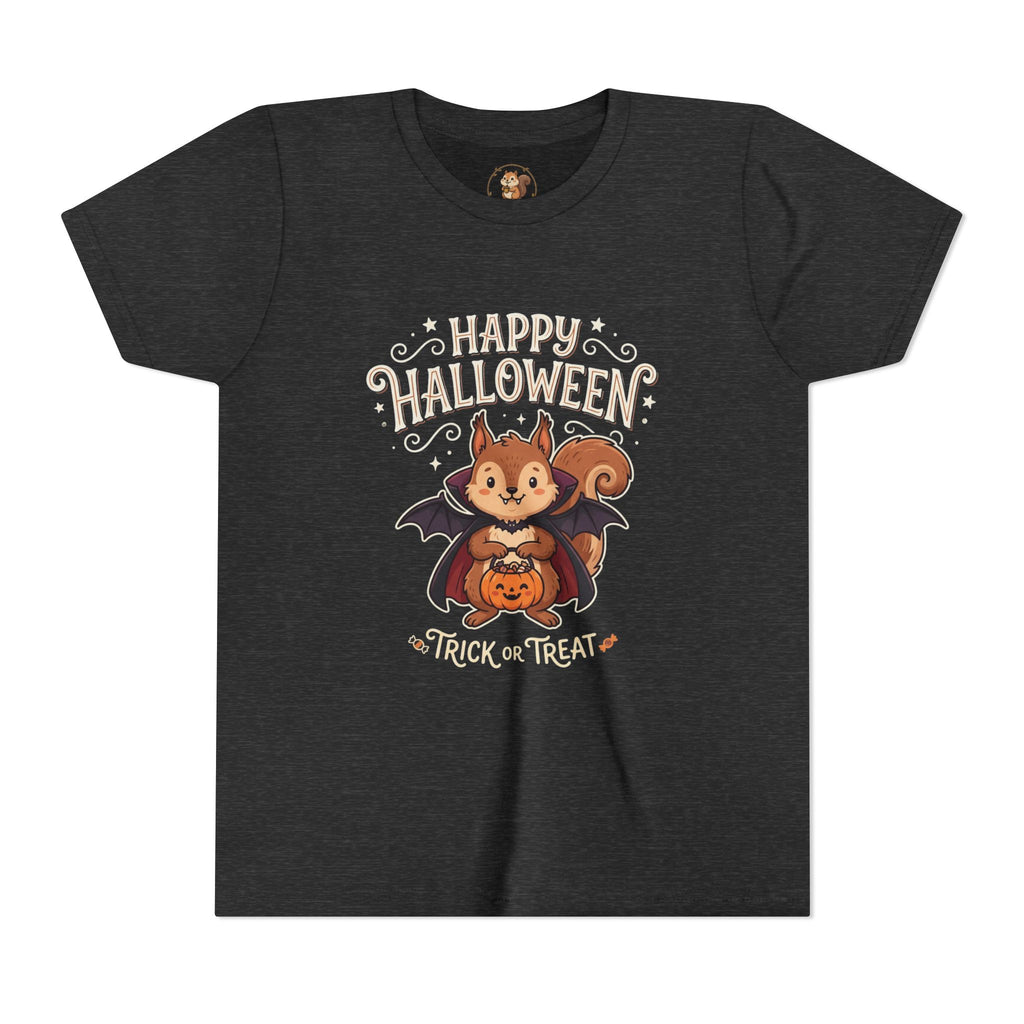 Youth Halloween Tee — Cute Squirrel Vampire Bat Trick-or-Treat T-Shirt