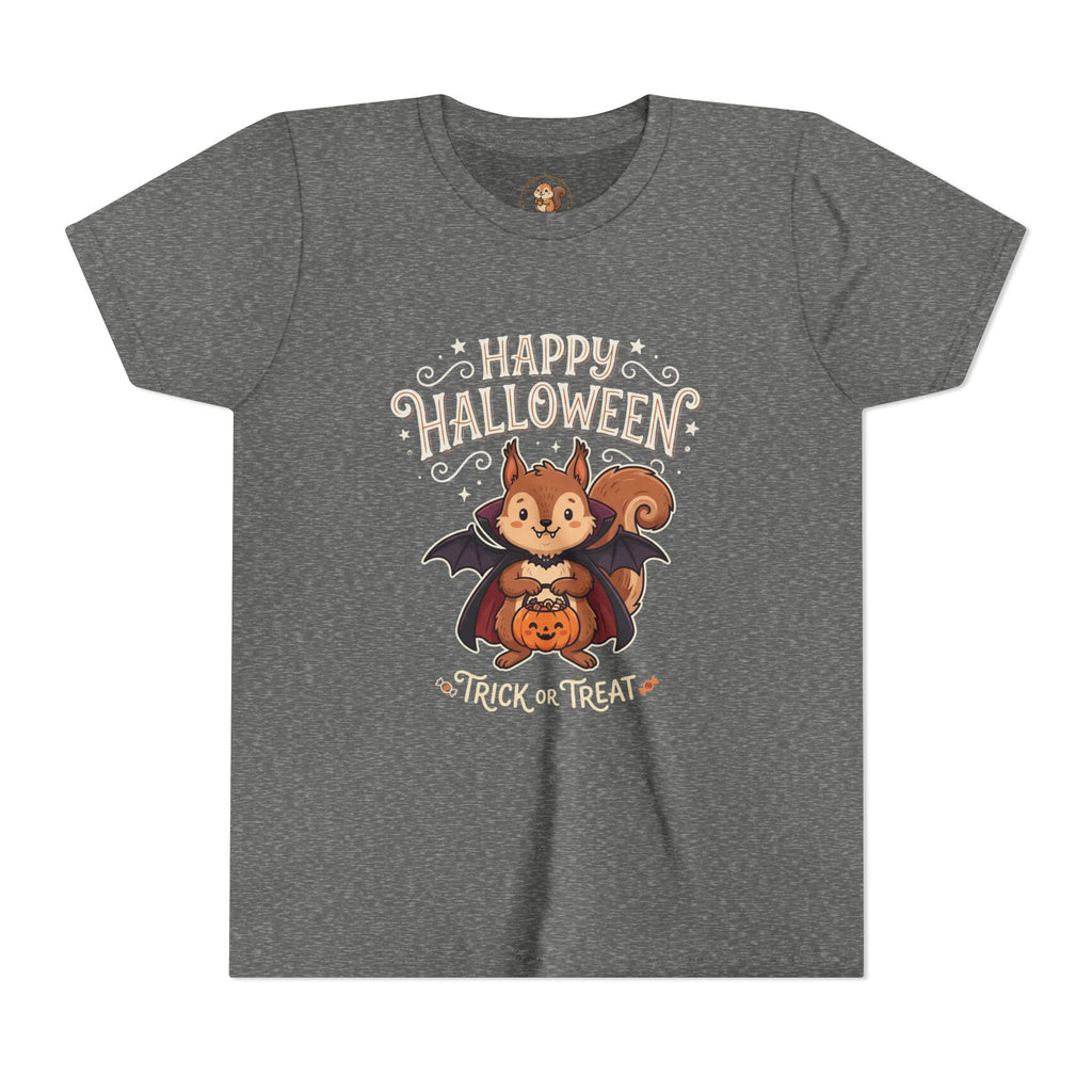 Youth Halloween Tee — Cute Squirrel Vampire Bat Trick-or-Treat T-Shirt
